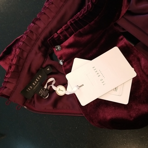 💕TED BAKER💕 Cornela Pleated Velvet Midi Dress ~ Oxblood TB4 US 10 NWT - Picture 17 of 17